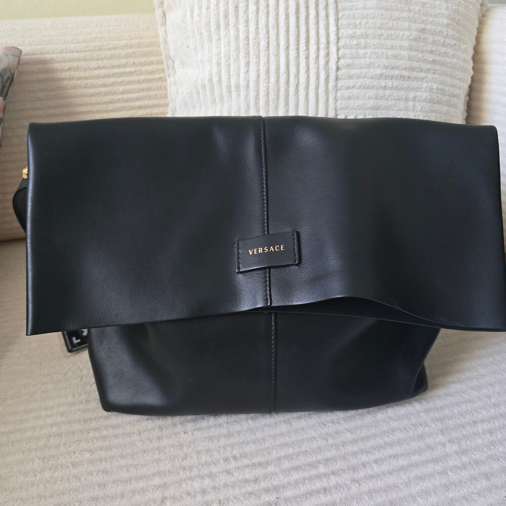 Versace Protea Large Nappa Leather Fold-Over Shoulder Bag - Pristine!